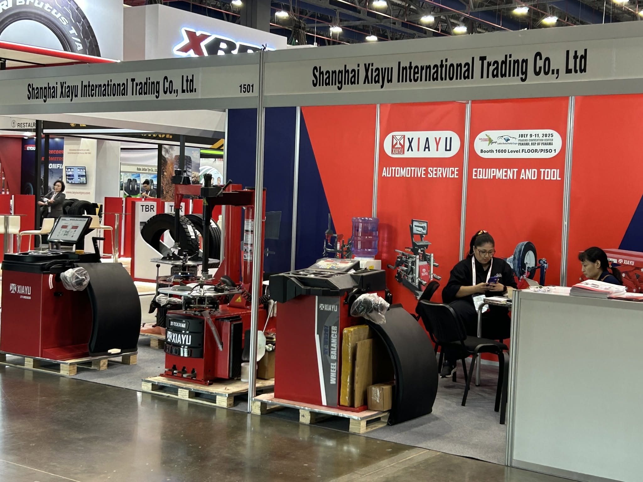 Exhibition booth with equipment